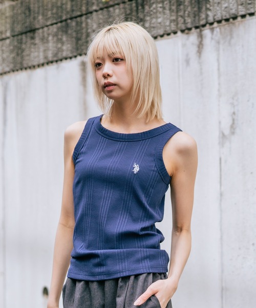 U.S. POLO ASSN.(ユーエスポロアッスン)の「【U.S. POLO ASSN./ユーエスポロアッスン】【細見え シンプルブランドロゴ刺繍】ワンポイントリブタンクトップ 着痩せ 伸縮性 インナー 重ね着 春 夏(タンクトップ・レディース・ネイビー/ブラック/オフホワイト・MEDIUM/LARGE)」の5枚目の写真