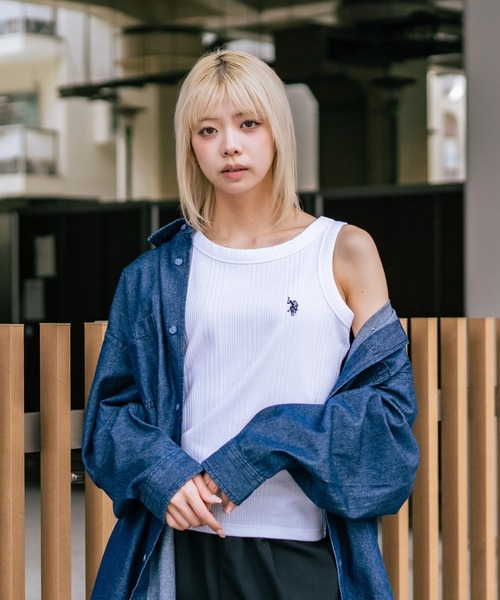 U.S. POLO ASSN.(ユーエスポロアッスン)の「【U.S. POLO ASSN./ユーエスポロアッスン】【細見え シンプルブランドロゴ刺繍】ワンポイントリブタンクトップ 着痩せ 伸縮性 インナー 重ね着 春 夏(タンクトップ・レディース・ネイビー/ブラック/オフホワイト・MEDIUM/LARGE)」の13枚目の写真