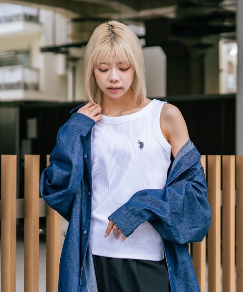 U.S. POLO ASSN.(ユーエスポロアッスン)の「【U.S. POLO ASSN./ユーエスポロアッスン】【細見え シンプルブランドロゴ刺繍】ワンポイントリブタンクトップ 着痩せ 伸縮性 インナー 重ね着 春 夏(タンクトップ・レディース・ネイビー/ブラック/オフホワイト・MEDIUM/LARGE)」の14枚目の写真