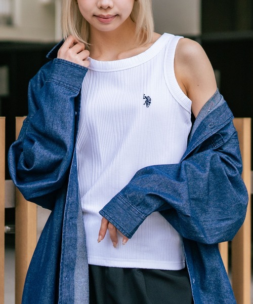 U.S. POLO ASSN.(ユーエスポロアッスン)の「【U.S. POLO ASSN./ユーエスポロアッスン】【細見え シンプルブランドロゴ刺繍】ワンポイントリブタンクトップ 着痩せ 伸縮性 インナー 重ね着 春 夏(タンクトップ・レディース・ネイビー/ブラック/オフホワイト・MEDIUM/LARGE)」の15枚目の写真