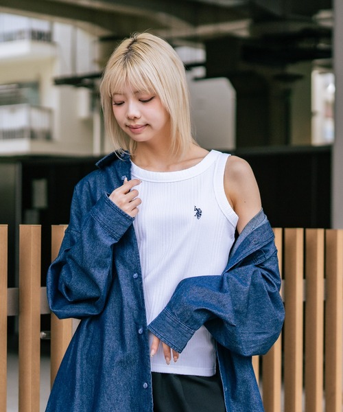 U.S. POLO ASSN.(ユーエスポロアッスン)の「【U.S. POLO ASSN./ユーエスポロアッスン】【細見え シンプルブランドロゴ刺繍】ワンポイントリブタンクトップ 着痩せ 伸縮性 インナー 重ね着 春 夏(タンクトップ・レディース・ネイビー/ブラック/オフホワイト・MEDIUM/LARGE)」の17枚目の写真