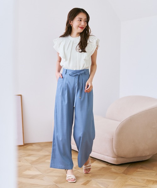 MISCH MASCH(ミッシュマッシュ)の「2026春夏新作 細リボンベルト付き2タックワイドパンツ(その他パンツ・レディース・ブラック/ベージュ/ブルー・S/M)」の12枚目の写真