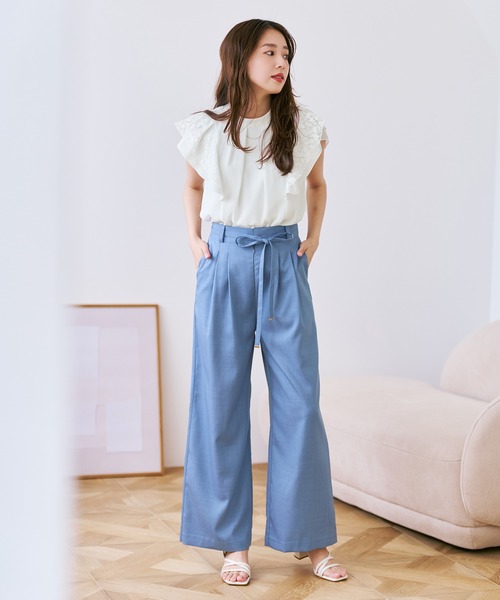 MISCH MASCH(ミッシュマッシュ)の「2026春夏新作 細リボンベルト付き2タックワイドパンツ(その他パンツ・レディース・ブラック/ベージュ/ブルー・S/M)」の14枚目の写真