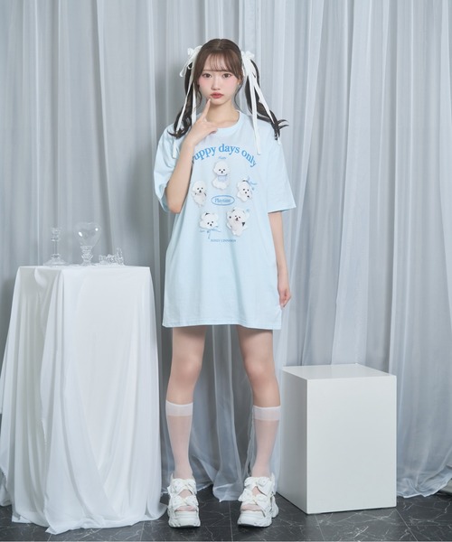 Honey Cinnamon(ハニーシナモン)の「playing dog Tシャツ(Tシャツ/カットソー・レディース・サックスブルー/ホワイト・FREE)」の7枚目の写真