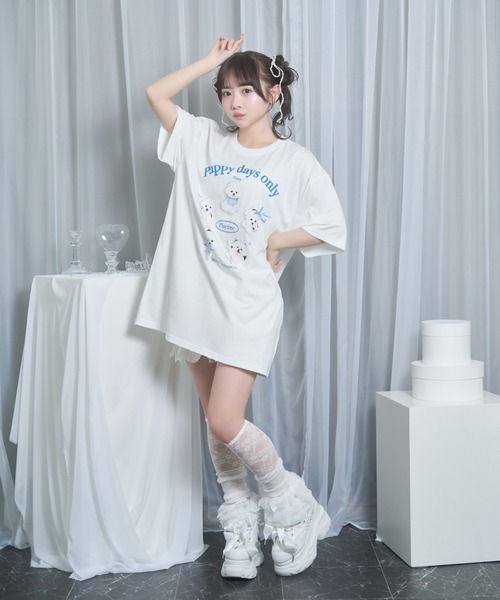 Honey Cinnamon(ハニーシナモン)の「playing dog Tシャツ(Tシャツ/カットソー・レディース・サックスブルー/ホワイト・FREE)」の18枚目の写真