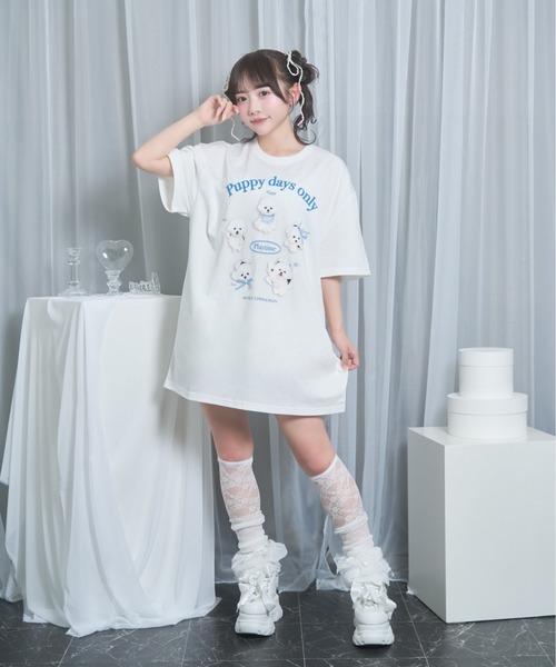 Honey Cinnamon(ハニーシナモン)の「playing dog Tシャツ(Tシャツ/カットソー・レディース・サックスブルー/ホワイト・FREE)」の19枚目の写真
