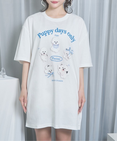 Honey Cinnamon(ハニーシナモン)の「playing dog Tシャツ(Tシャツ/カットソー・レディース・サックスブルー/ホワイト・FREE)」の20枚目の写真