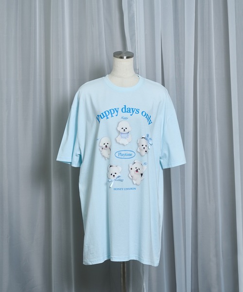 Honey Cinnamon(ハニーシナモン)の「playing dog Tシャツ(Tシャツ/カットソー・レディース・サックスブルー/ホワイト・FREE)」の12枚目の写真