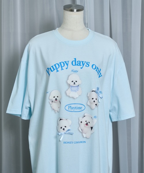 Honey Cinnamon(ハニーシナモン)の「playing dog Tシャツ(Tシャツ/カットソー・レディース・サックスブルー/ホワイト・FREE)」の14枚目の写真