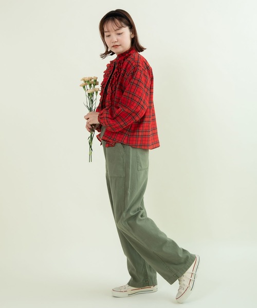 CHILD WOMAN（チャイルドウーマン）の「ウールリファインチェック スタンドフリルブラウス（シャツ/ブラウス・レディース・レッド・FREE）」の3枚目の写真