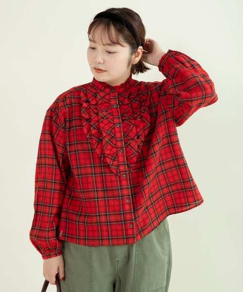 CHILD WOMAN（チャイルドウーマン）の「ウールリファインチェック スタンドフリルブラウス（シャツ/ブラウス・レディース・レッド・FREE）」の18枚目の写真