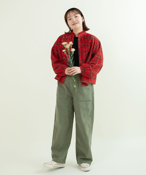 CHILD WOMAN（チャイルドウーマン）の「ウールリファインチェック スタンドフリルブラウス（シャツ/ブラウス・レディース・レッド・FREE）」の2枚目の写真