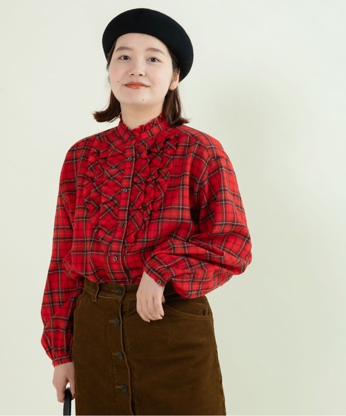 CHILD WOMAN（チャイルドウーマン）の「ウールリファインチェック スタンドフリルブラウス（シャツ/ブラウス・レディース・レッド・FREE）」の5枚目の写真