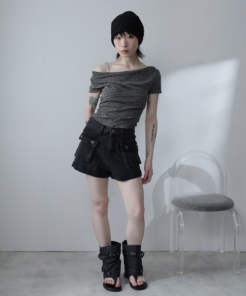 Ulysses(ユリシス)の「星×ボーダーオフショルカットソー(Tシャツ/カットソー・レディース・ダークグレー/グレー・F)」の3枚目の写真