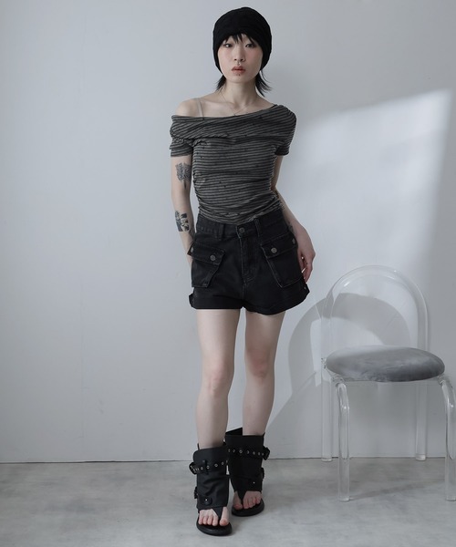 Ulysses(ユリシス)の「星×ボーダーオフショルカットソー(Tシャツ/カットソー・レディース・ダークグレー/グレー・F)」の6枚目の写真
