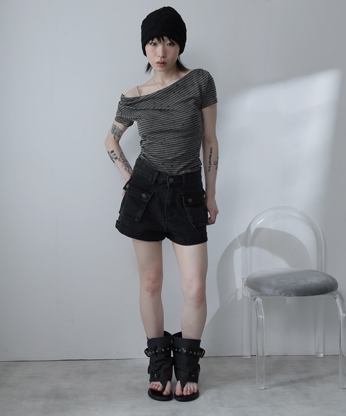 Ulysses(ユリシス)の「星×ボーダーオフショルカットソー(Tシャツ/カットソー・レディース・ダークグレー/グレー・F)」の7枚目の写真