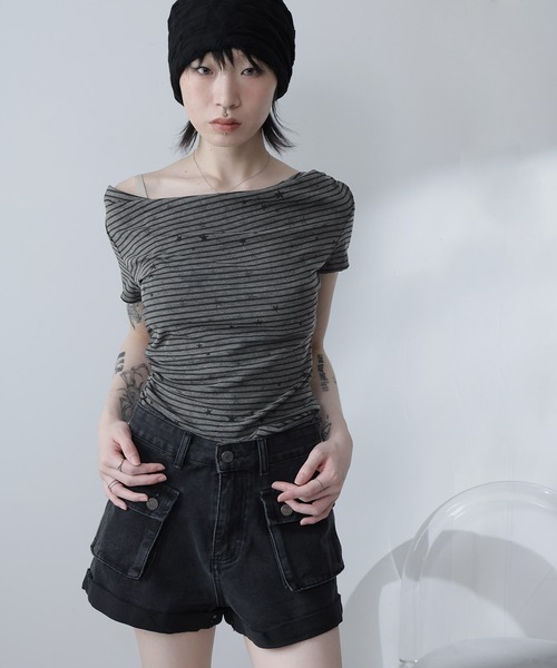 Ulysses(ユリシス)の「星×ボーダーオフショルカットソー(Tシャツ/カットソー・レディース・ダークグレー/グレー・F)」の12枚目の写真