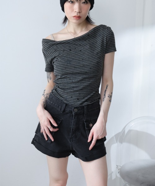 Ulysses(ユリシス)の「星×ボーダーオフショルカットソー(Tシャツ/カットソー・レディース・ダークグレー/グレー・F)」の13枚目の写真