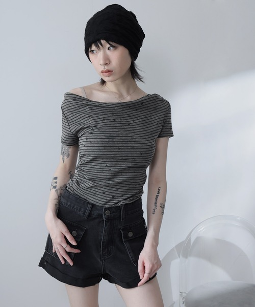 Ulysses(ユリシス)の「星×ボーダーオフショルカットソー(Tシャツ/カットソー・レディース・ダークグレー/グレー・F)」の14枚目の写真