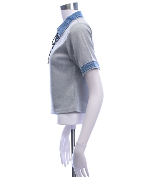 clear（クリア）の「襟付デニム切替スピンドルカットソートップス［骨格ウェーブ/カジュアル］（Tシャツ/カットソー・レディース・アイボリー/ネイビー/グレー・F）」の19枚目の写真