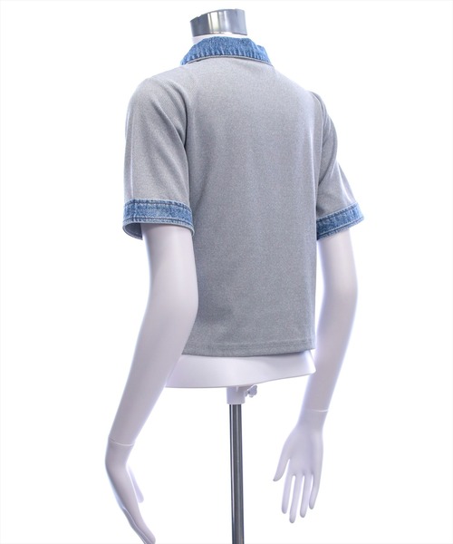 clear（クリア）の「襟付デニム切替スピンドルカットソートップス［骨格ウェーブ/カジュアル］（Tシャツ/カットソー・レディース・アイボリー/ネイビー/グレー・F）」の20枚目の写真