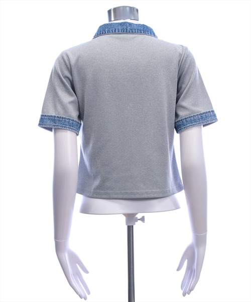 clear（クリア）の「襟付デニム切替スピンドルカットソートップス［骨格ウェーブ/カジュアル］（Tシャツ/カットソー・レディース・アイボリー/ネイビー/グレー・F）」の21枚目の写真