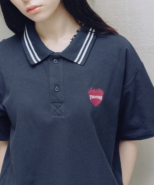 THRASHER(スラッシャー)の「THRASHER×MSG 別注 ワンポイントロゴポロシャツ(ポロシャツ・メンズ・ネイビー/ブラック系/ブラック/レッド/グレー系・M/S/XL/L)」の9枚目の写真