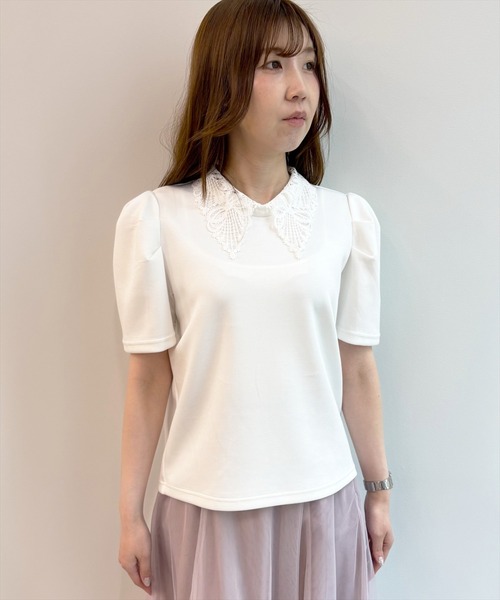 SWINGLE(スウィングル)の「レースカラータックスリーブトップス(Tシャツ/カットソー・レディース・ピンク/グリーン/ベージュ/オフホワイト・FREE)」の12枚目の写真