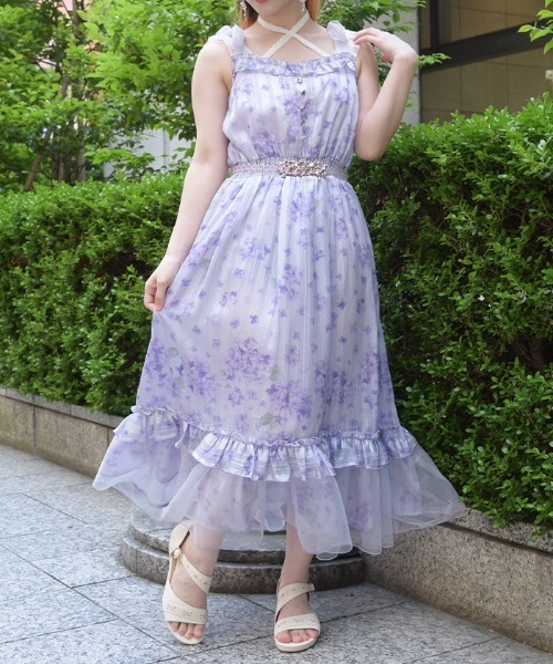 axes femme(アクシーズファム)の「紫陽花柄ショルダーリボンワンピース(ワンピース・レディース・ホワイト/ラベンダー・FREE)」の7枚目の写真