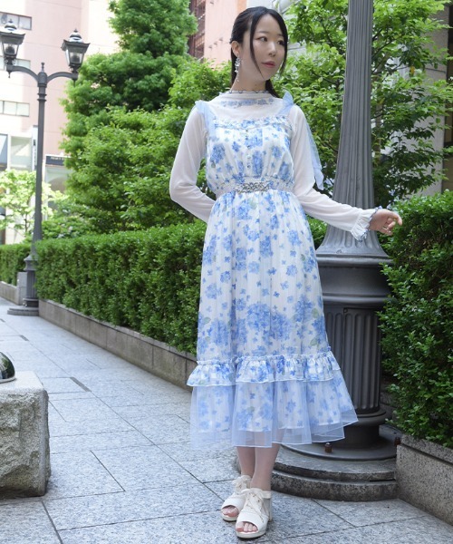 axes femme(アクシーズファム)の「紫陽花柄ショルダーリボンワンピース(ワンピース・レディース・ホワイト/ラベンダー・FREE)」の8枚目の写真