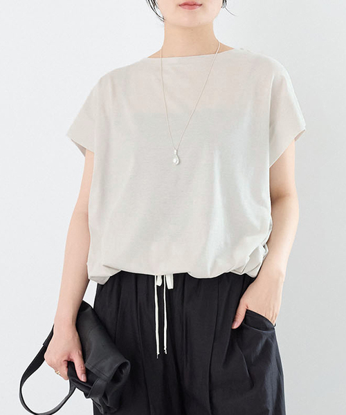 IENA(イエナ)の「《/接触冷感》フレンチタックスリーブ ドロストTシャツ(Tシャツ/カットソー・レディース・ブラック/ブラウン/グレー・FREE)」の2枚目の写真