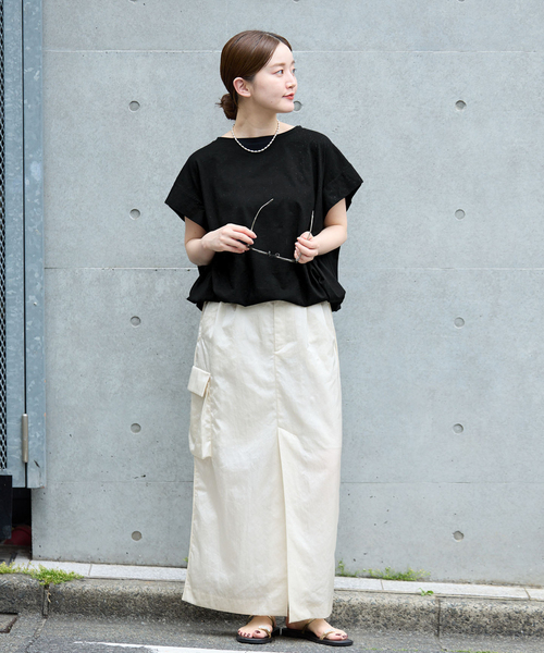 IENA(イエナ)の「《/接触冷感》フレンチタックスリーブ ドロストTシャツ(Tシャツ/カットソー・レディース・ブラック/ブラウン/グレー・FREE)」の4枚目の写真