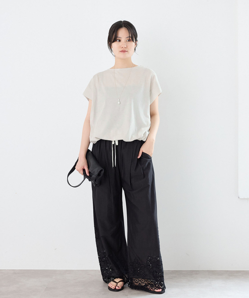 IENA(イエナ)の「《/接触冷感》フレンチタックスリーブ ドロストTシャツ(Tシャツ/カットソー・レディース・ブラック/ブラウン/グレー・FREE)」の5枚目の写真