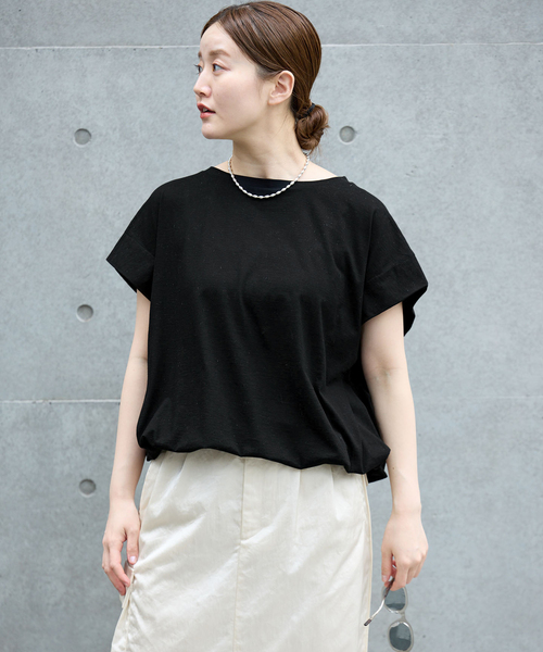IENA(イエナ)の「《/接触冷感》フレンチタックスリーブ ドロストTシャツ(Tシャツ/カットソー・レディース・ブラック/ブラウン/グレー・FREE)」の7枚目の写真
