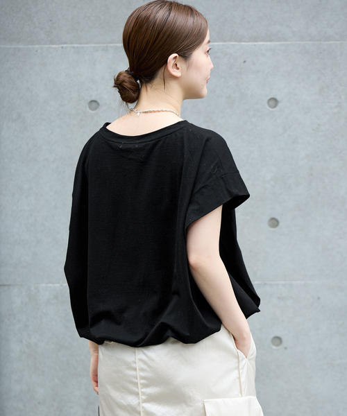 IENA(イエナ)の「《/接触冷感》フレンチタックスリーブ ドロストTシャツ(Tシャツ/カットソー・レディース・ブラック/ブラウン/グレー・FREE)」の9枚目の写真