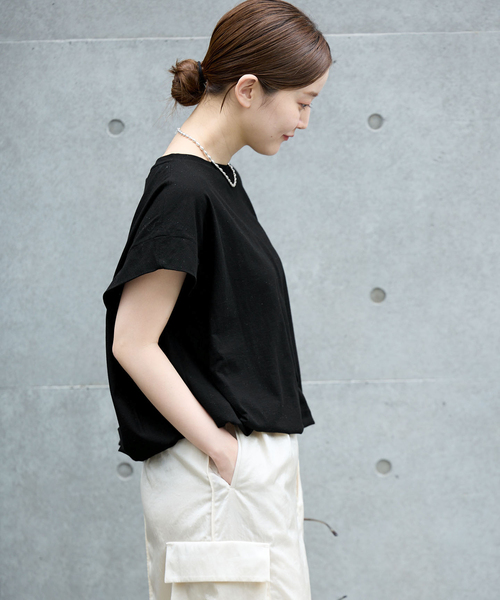 IENA(イエナ)の「《/接触冷感》フレンチタックスリーブ ドロストTシャツ(Tシャツ/カットソー・レディース・ブラック/ブラウン/グレー・FREE)」の10枚目の写真