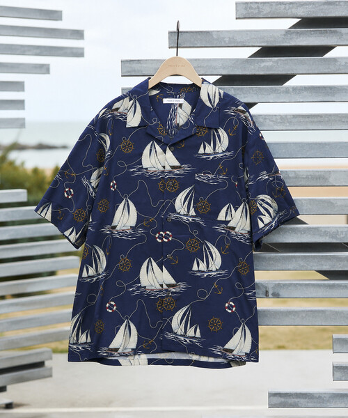 FREAK'S STORE(フリークスストア)の「ルーズシルエット 総柄 オープンカラー 半袖シャツ(シャツ/ブラウス・メンズ・グリーン/オフホワイト/ネイビー/ブラック・MEDIUM/LARGE)」の4枚目の写真