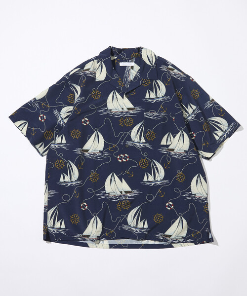 FREAK'S STORE(フリークスストア)の「ルーズシルエット 総柄 オープンカラー 半袖シャツ(シャツ/ブラウス・メンズ・グリーン/オフホワイト/ネイビー/ブラック・MEDIUM/LARGE)」の5枚目の写真