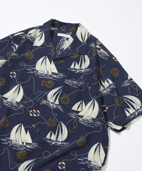 FREAK'S STORE(フリークスストア)の「ルーズシルエット 総柄 オープンカラー 半袖シャツ(シャツ/ブラウス・メンズ・グリーン/オフホワイト/ネイビー/ブラック・MEDIUM/LARGE)」の6枚目の写真