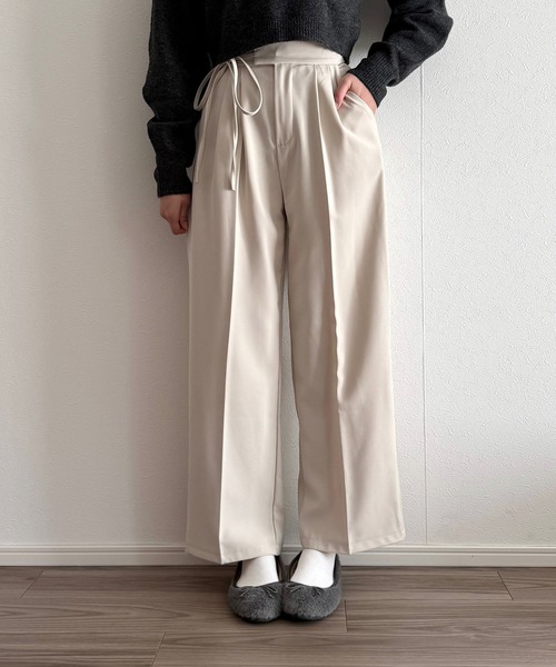 Cham.（チャム）の「ウエストリボンワイドパンツ（その他パンツ・レディース・ホワイト/ブラック/ブラウン・FREE）」の10枚目の写真