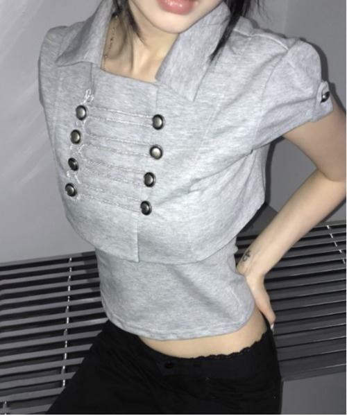 gossip!ロサンゼルス(ゴシップロサンゼルス)の「【Y2Kガーリー】 ナポレオン ロイヤル 襟カラー トップス(Tシャツ/カットソー・レディース・グレー・M/L/S)」の9枚目の写真