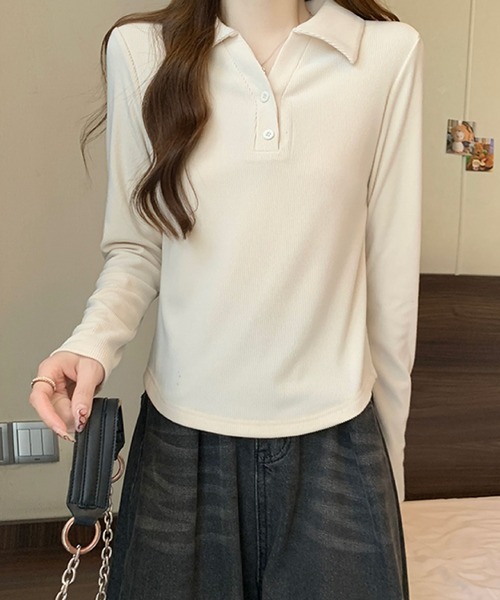 2ly2(トゥーリートゥー)の「リブポロカラーロングスリーブトップス(Tシャツ/カットソー・レディース・グレー/ブラック・FREE)」の20枚目の写真