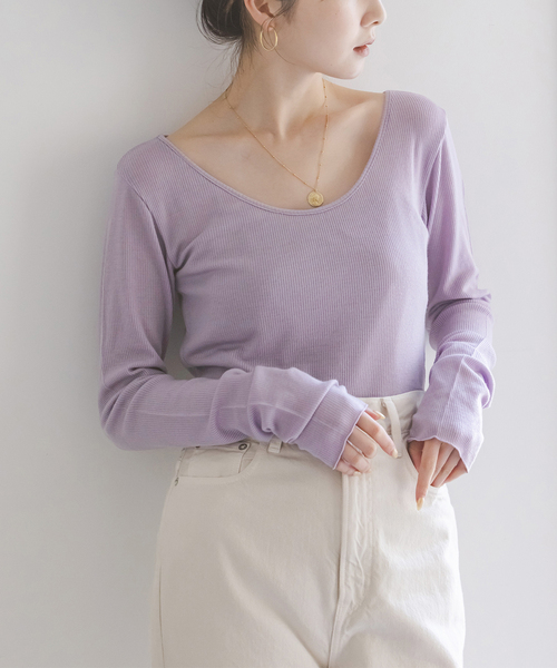 Noble（ノーブル）の「ウールテレコニュアンスネックプルオーバー（Tシャツ/カットソー・レディース・ホワイト系その他/ラベンダー/チャコールグレー・FREE）」の6枚目の写真