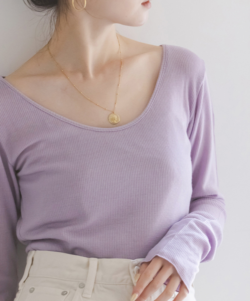 Noble（ノーブル）の「ウールテレコニュアンスネックプルオーバー（Tシャツ/カットソー・レディース・ホワイト系その他/ラベンダー/チャコールグレー・FREE）」の7枚目の写真