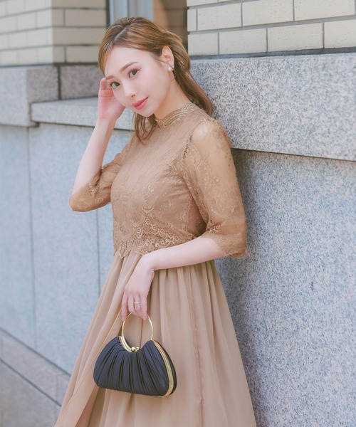Retica(レティカ)の「パーティードレス 秋 結婚式 大人 20代 30代 40代 ロング丈 マキシ丈 レース フォーマル 五分袖 シフォン ワンピース 大きいサイズ 卒業式 入学式 二次会 披露宴 発表会 同窓会 ドレス(ドレス・レディース・ブルー/ベージュ・XXL/XL/S/M/L)」の12枚目の写真