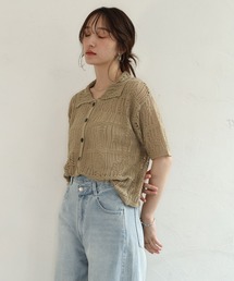 【NOAHL】クロシェ編み半袖ポロカーディガン