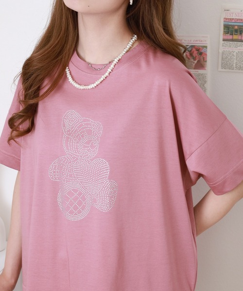 BRODIAEA(ブローディア)の「BRODIAEA テディベアラインストーンデザインTシャツ 半袖(Tシャツ/カットソー・レディース・ピンク/ロイヤルブルー/オフホワイト/ブラック・40)」の4枚目の写真