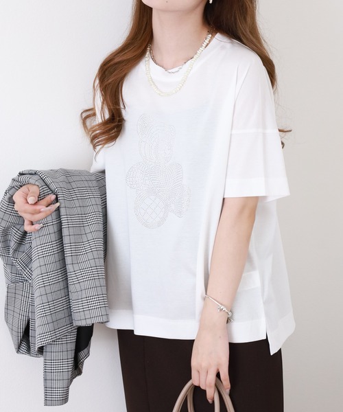 BRODIAEA(ブローディア)の「BRODIAEA テディベアラインストーンデザインTシャツ 半袖(Tシャツ/カットソー・レディース・ピンク/ロイヤルブルー/オフホワイト/ブラック・40)」の20枚目の写真