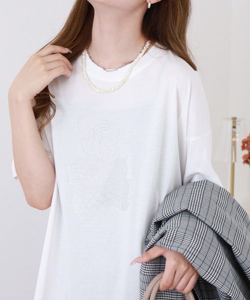 BRODIAEA(ブローディア)の「BRODIAEA テディベアラインストーンデザインTシャツ 半袖(Tシャツ/カットソー・レディース・ピンク/ロイヤルブルー/オフホワイト/ブラック・40)」の22枚目の写真