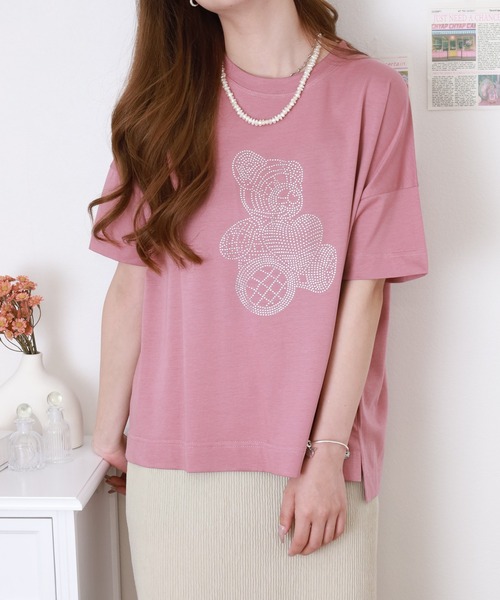 BRODIAEA(ブローディア)の「BRODIAEA テディベアラインストーンデザインTシャツ 半袖(Tシャツ/カットソー・レディース・ピンク/ロイヤルブルー/オフホワイト/ブラック・40)」の7枚目の写真